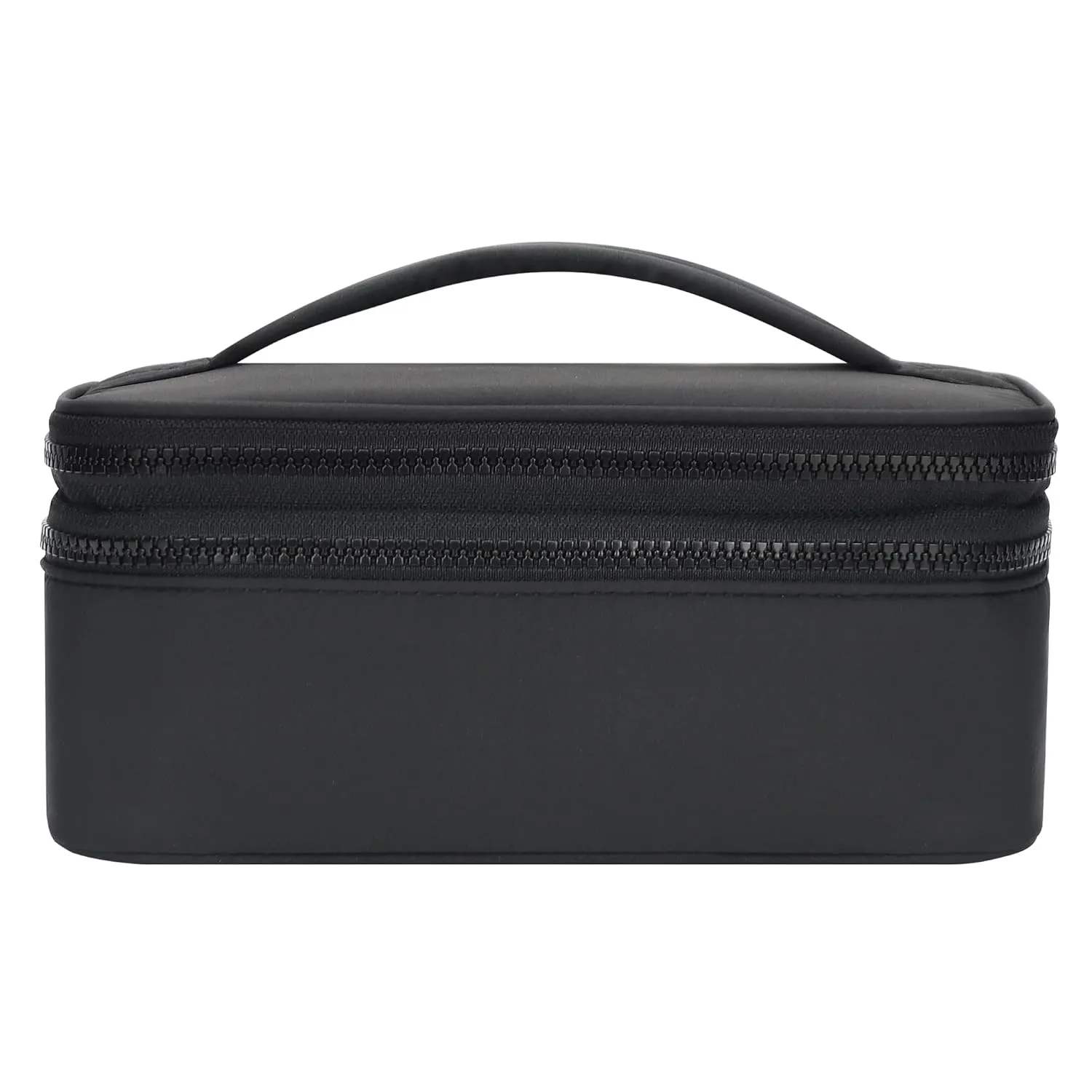 Relavel Makeup Bag Small for Women, Portable Cute Travel Cosmetic Bag, 2-Layers Design with Makeup Brush Compartment for Girls, Preppy Make Up Organizer for Travel Essentials Toiletries, Black