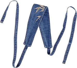 Retro Denim Belt for Women with Embroidered Leaf Decoration Wide Corset Cinch Waistband for Dresses and Comfortable Dress Accessory