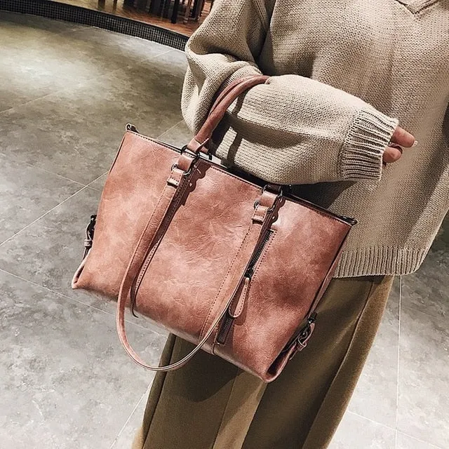 Retro larger capacity PU leather wome shoulder bag