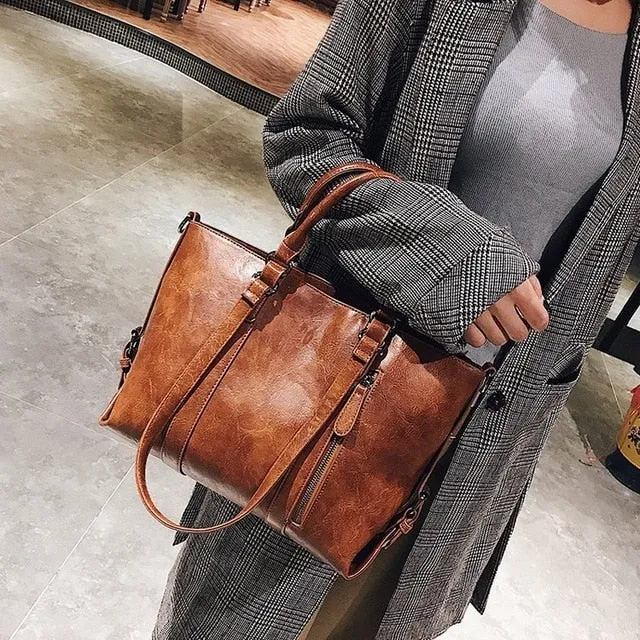 Retro larger capacity PU leather wome shoulder bag