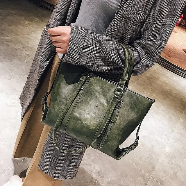 Retro larger capacity PU leather wome shoulder bag