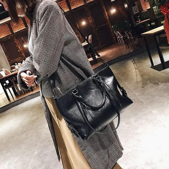 Retro larger capacity PU leather wome shoulder bag
