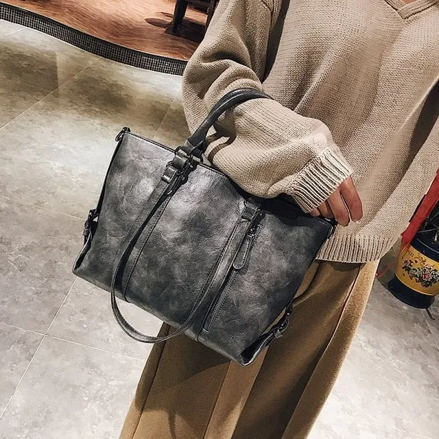 Retro larger capacity PU leather wome shoulder bag