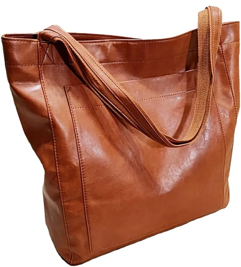 Retro Tote Bag for Women PU Leather Shoulder Bag Large Capacity Handbag Work Satchel Commuter Purse