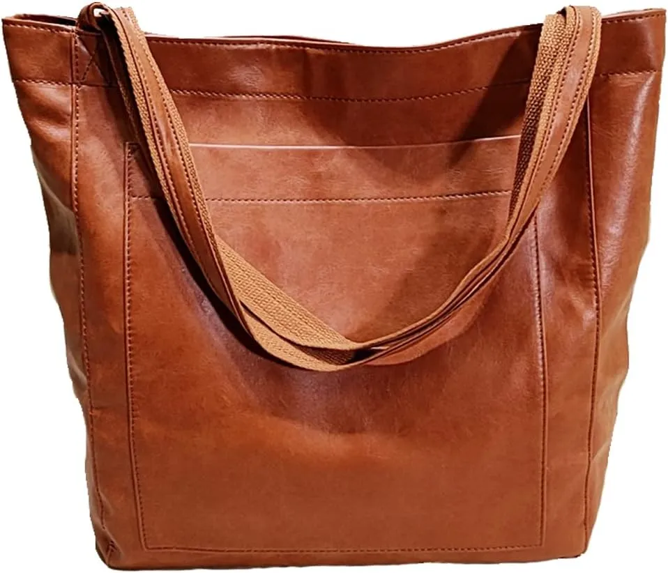 Retro Tote Bag for Women PU Leather Shoulder Bag Large Capacity Handbag Work Satchel Commuter Purse