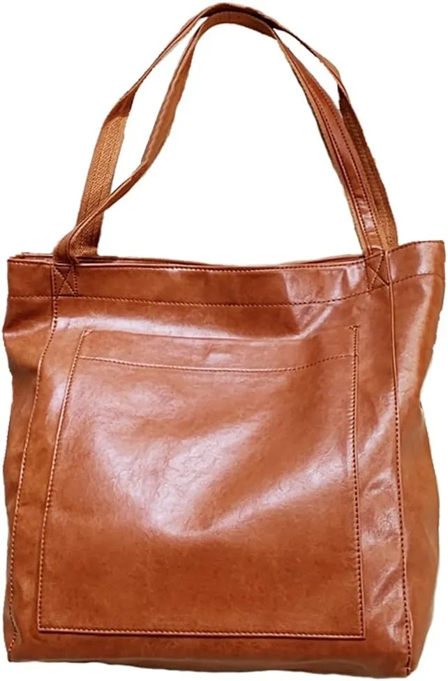 Retro Tote Bag for Women PU Leather Shoulder Bag Large Capacity Handbag Work Satchel Commuter Purse
