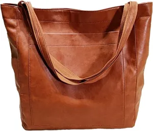 Retro Tote Bag for Women PU Leather Shoulder Bag Large Capacity Handbag Work Satchel Commuter Purse