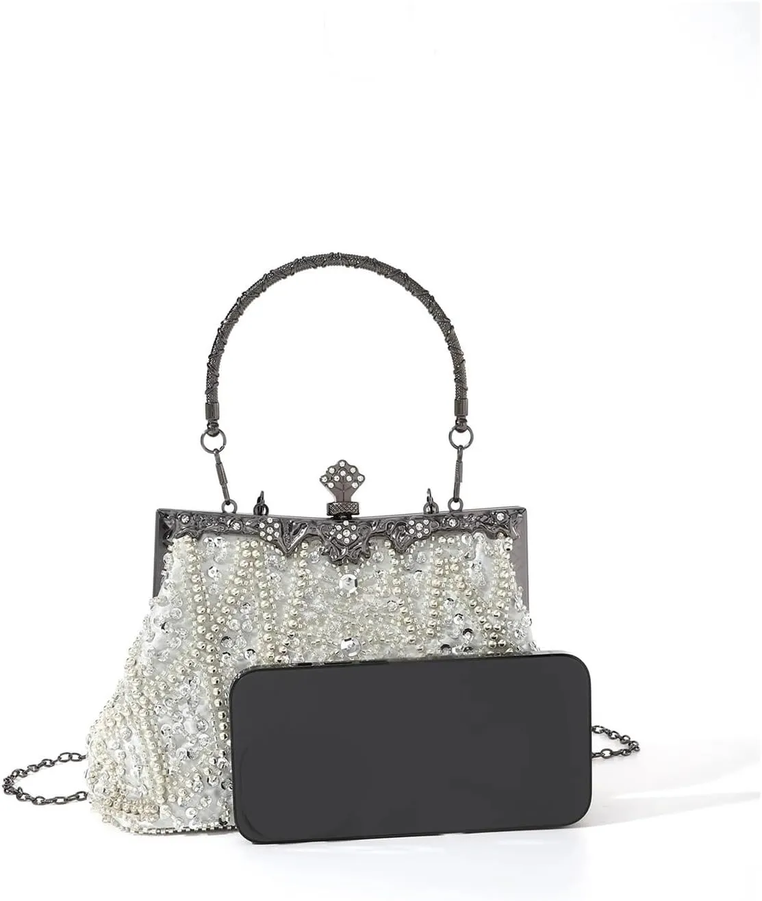 Rhinestone Bags Vintage Trend Heavy Industry Embroidery Flower Beaded Hand-held Evening Bag For Party，wedding