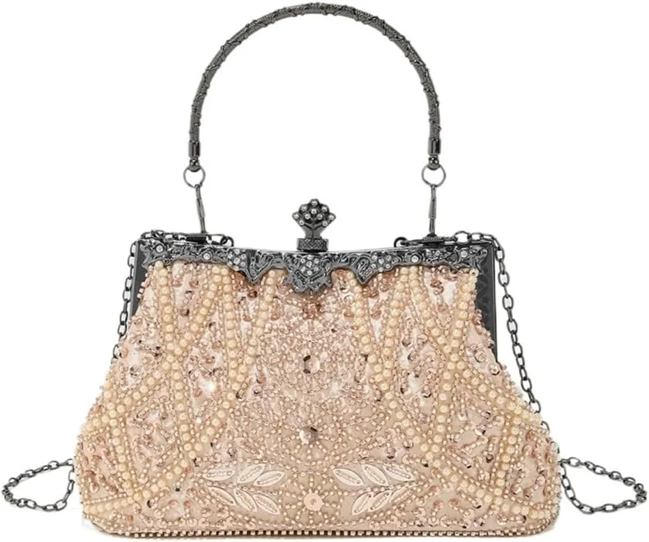 Rhinestone Bags Vintage Trend Heavy Industry Embroidery Flower Beaded Hand-held Evening Bag For Party，wedding