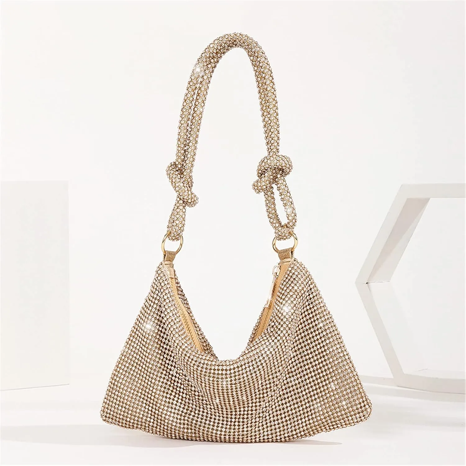 Rhinestone Hobo Bag For Women Chic Sparkly Evening Handbag Shiny Silver Clutch Bling Purse For Party Club Wedding