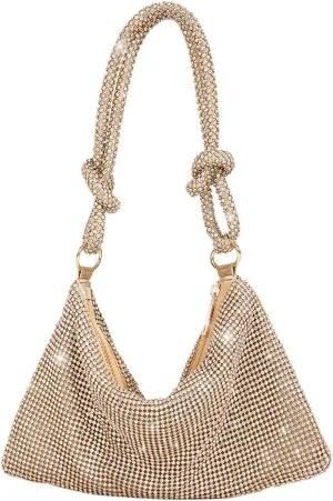 Rhinestone Hobo Bag For Women Chic Sparkly Evening Handbag Shiny Silver Clutch Bling Purse For Party Club Wedding