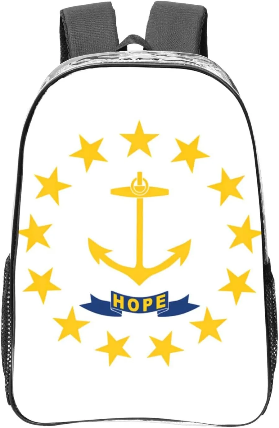 Rhode Island State Flag Transparent Backpack-16-Inch Pvc Clear Backpack With Side Pockets,Black