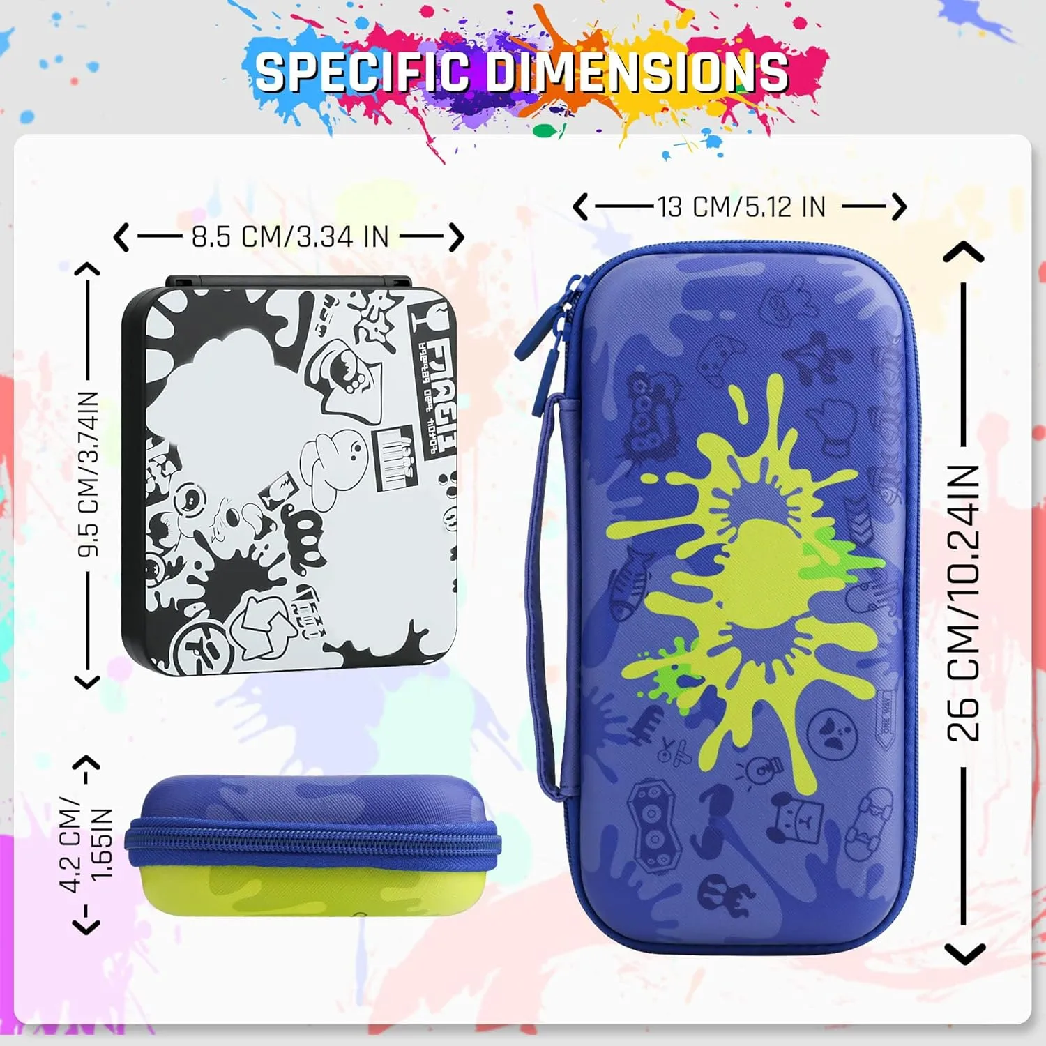 RHOTALL Blue Carrying Case for Nintendo Switch & Switch OLED Cover for splatoon 3, Hard Portable Travel bag for Switch Game Accessories Bundle Kit with Game Case and 2 Thumb Caps - for boys girls