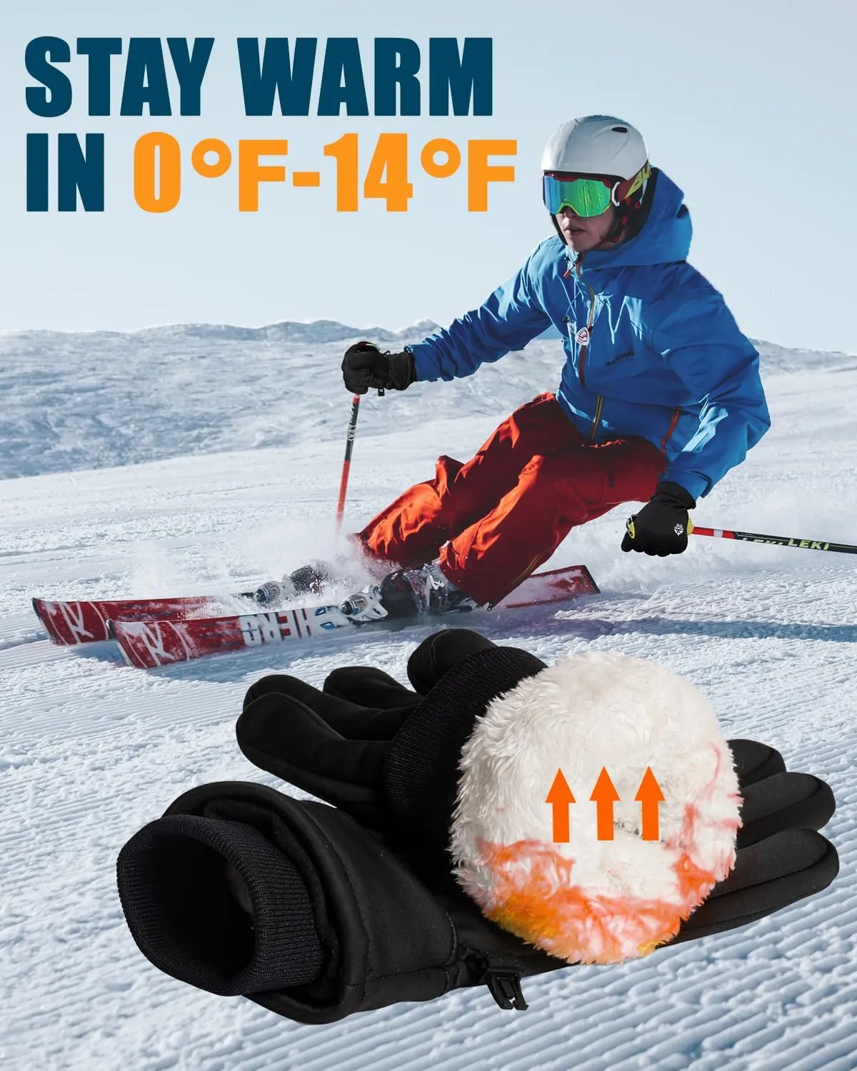 RIGWARL Winter Thermal Gloves Men and Women, Waterproof Touchscreen Cold Weather Gloves with Adjustable Zippered Wrist