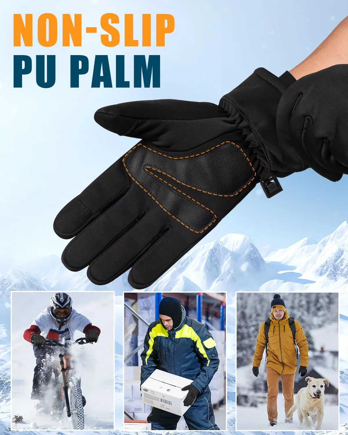 RIGWARL Winter Thermal Gloves Men and Women, Waterproof Touchscreen Cold Weather Gloves with Adjustable Zippered Wrist