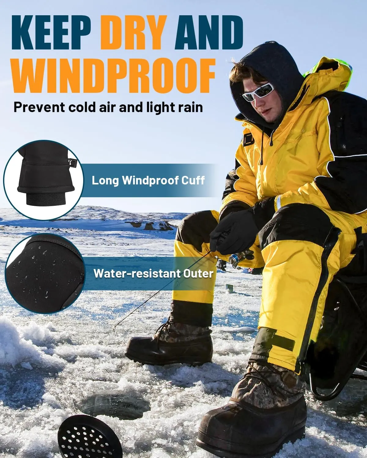 RIGWARL Winter Thermal Gloves Men and Women, Waterproof Touchscreen Cold Weather Gloves with Adjustable Zippered Wrist