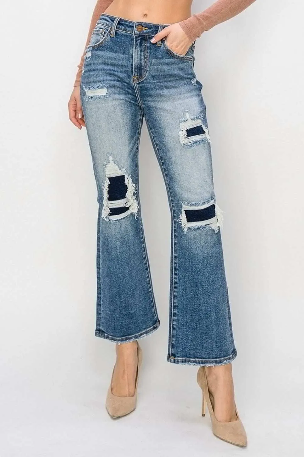 RISEN Distressed Flare Jeans