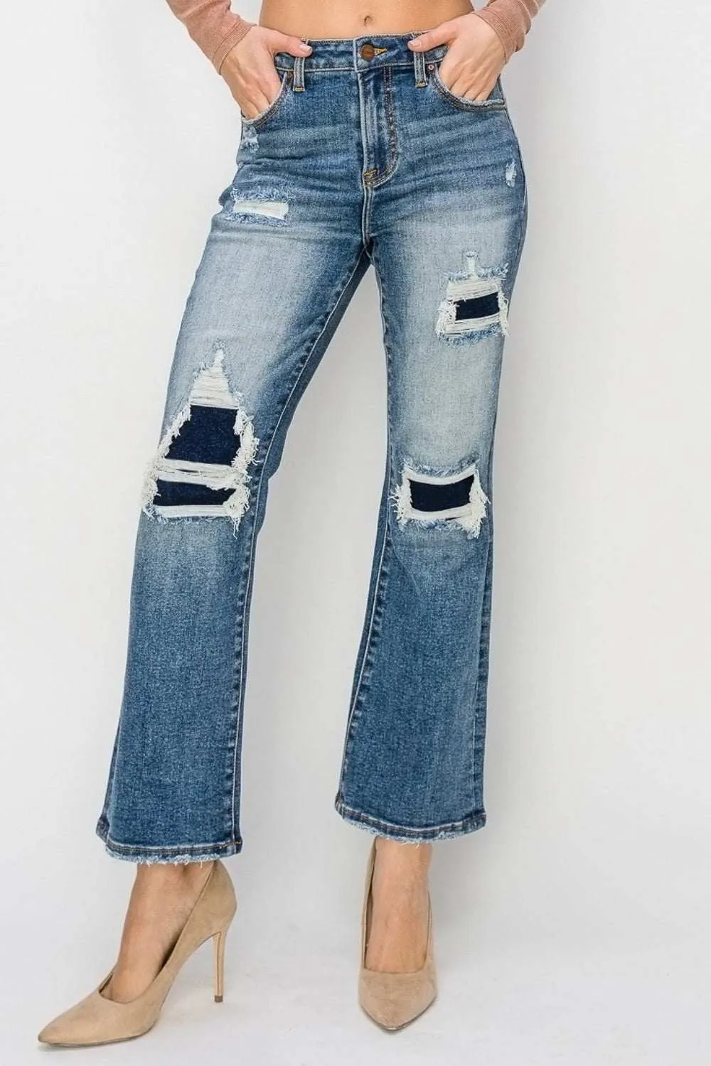 RISEN Distressed Flare Jeans