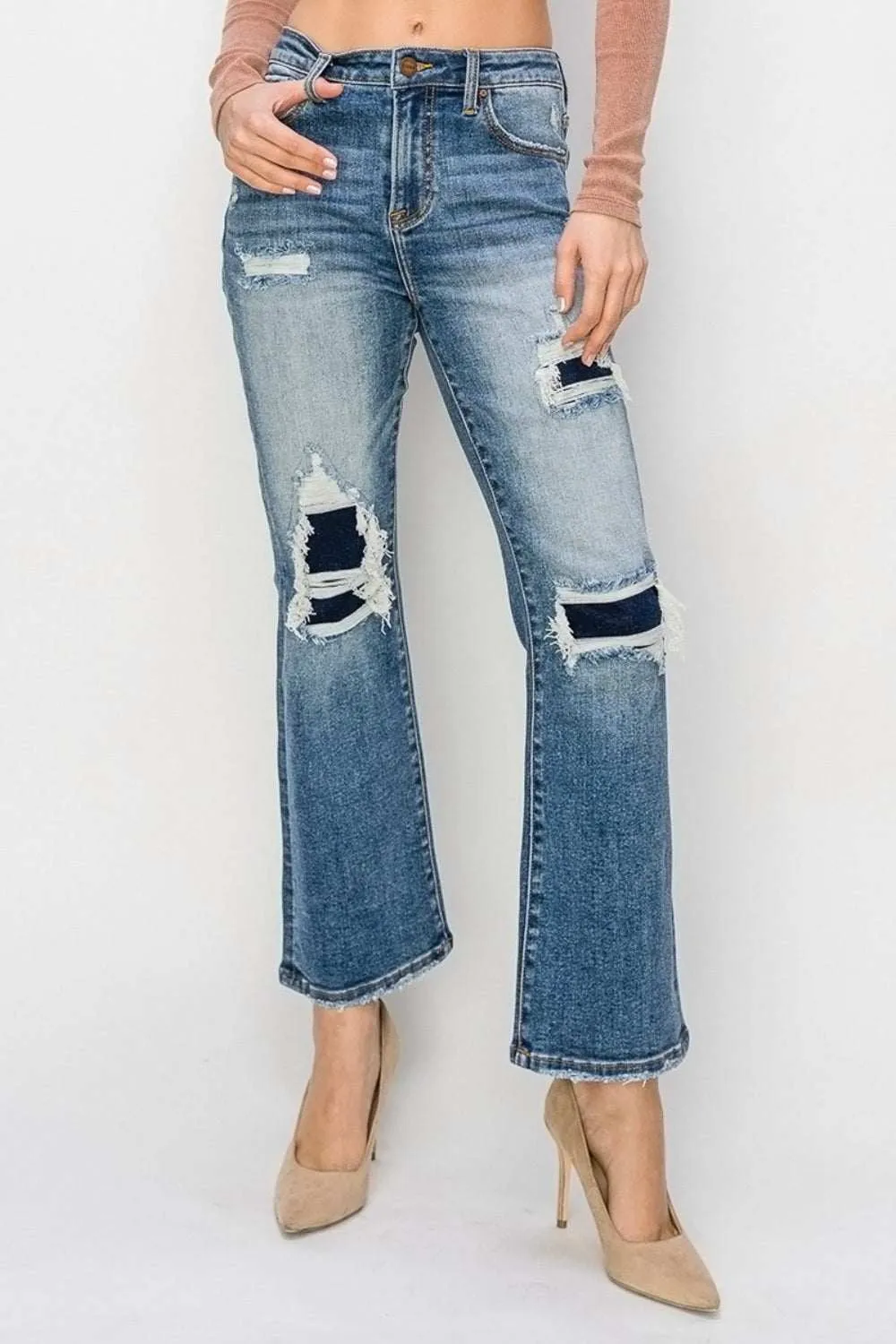 RISEN Distressed Flare Jeans