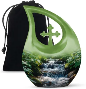 River Urns for Ashes Adult Male - 10 Inch Large Urn with Velvet Bag - Decorative Urns - Burial Ash Holder - Pack of 1