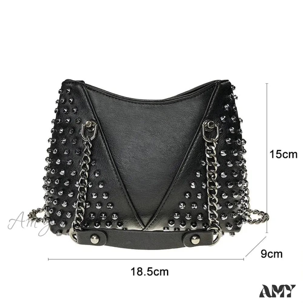 Rock Leather Purse Punk Bag Rivet Crossbody Wallet Chain Studded