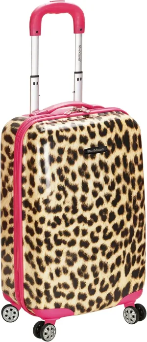 Rockland Safari Hardside Spinner Wheel Luggage, Pink Leopard, Carry-On 20-Inch