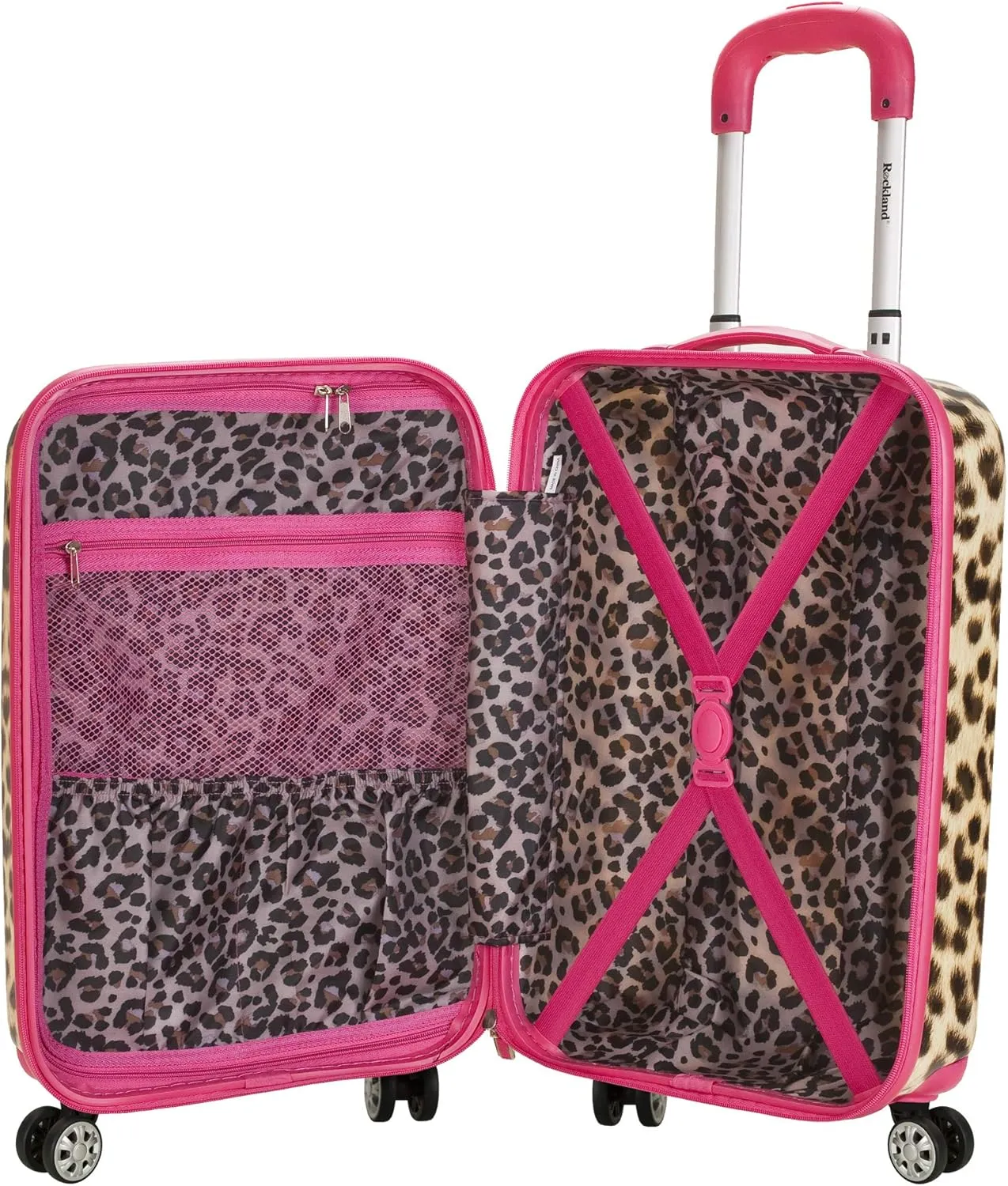 Rockland Safari Hardside Spinner Wheel Luggage, Pink Leopard, Carry-On 20-Inch