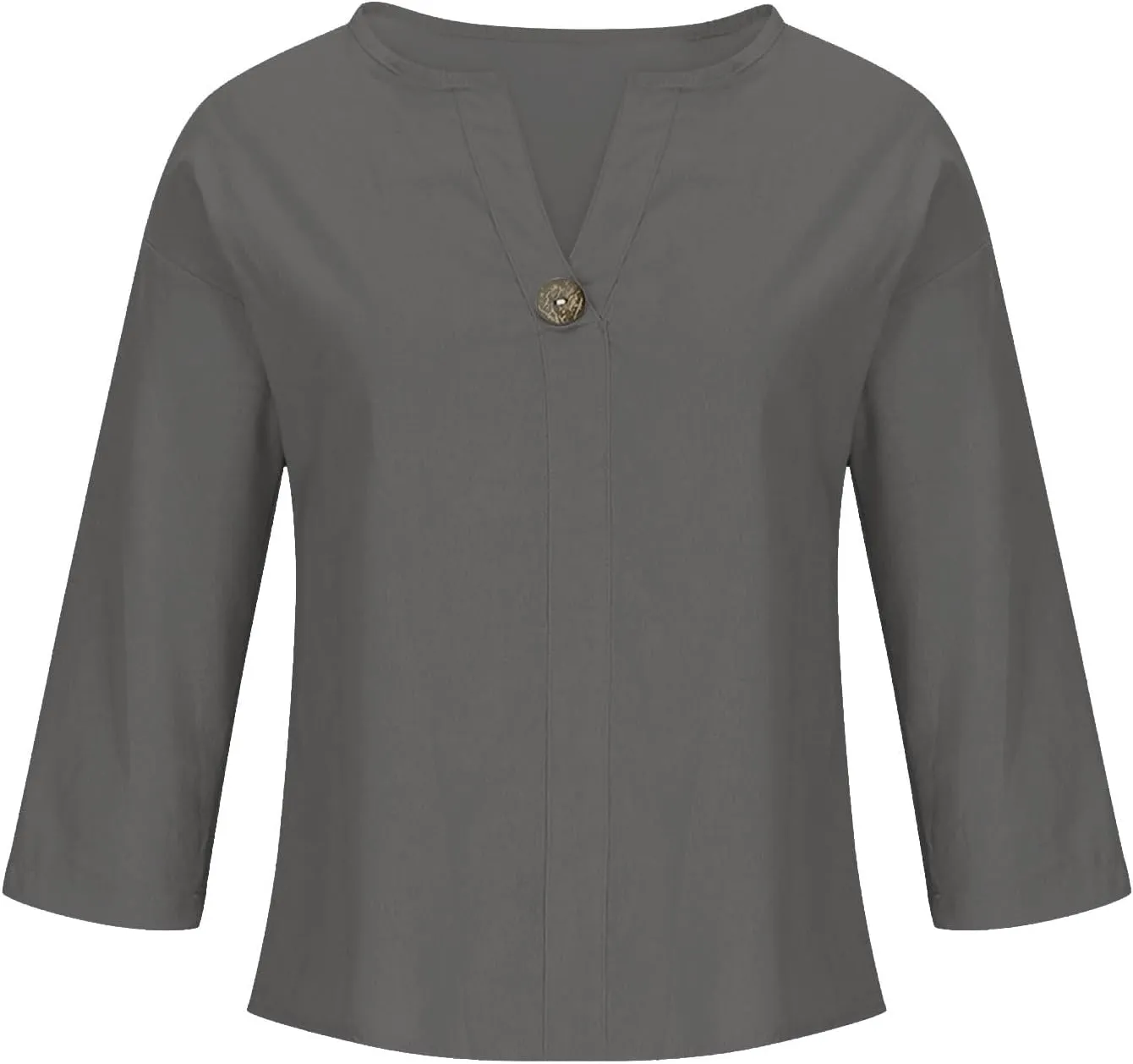 Roll Up 3/4 Sleeve Shirts for Women Cotton Linen Casual Button V Neck Summer Tops Trendy Loose Fit Plus Size Blouses