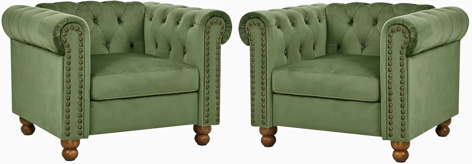 Rolled Arm Velvet Club Chair Set of 2, 2-Piece Accent Chair Set for Living Room Small Apartment Office Décor
