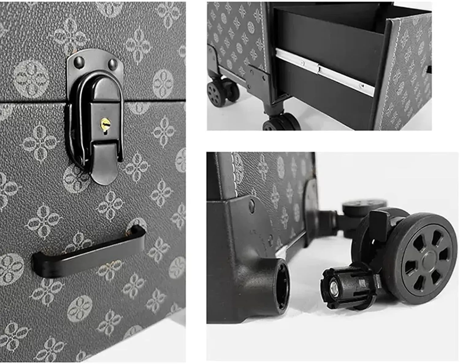 Rolling Makeup Case Professional Makeup Train Case Makeup Artist Travel Organizer, Aluminium Make Up Case, Trolley Makeup Case With Drawers, For Hair Curler Brush Set And Cosmetics, Black cosmetic cas