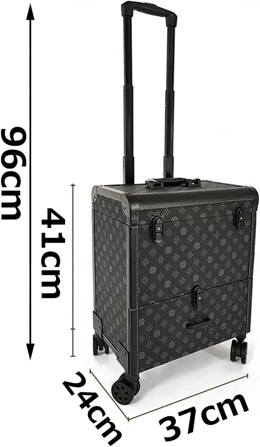 Rolling Makeup Case Professional Makeup Train Case Makeup Artist Travel Organizer, Aluminium Make Up Case, Trolley Makeup Case With Drawers, For Hair Curler Brush Set And Cosmetics, Black cosmetic cas