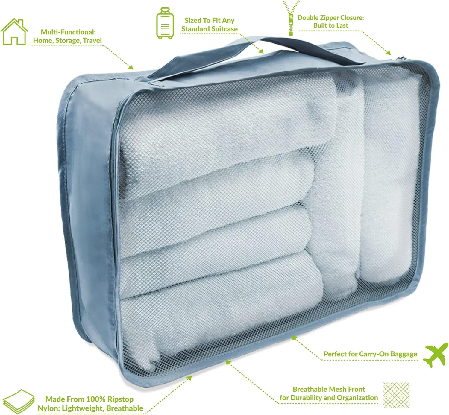 Rolling Nomad Multi-Purpose Packing Cubes, Travel Accesories, Essentials, Organizers, Lightweight, Breathable, Expandable Mesh, Sheet Compression Bags
