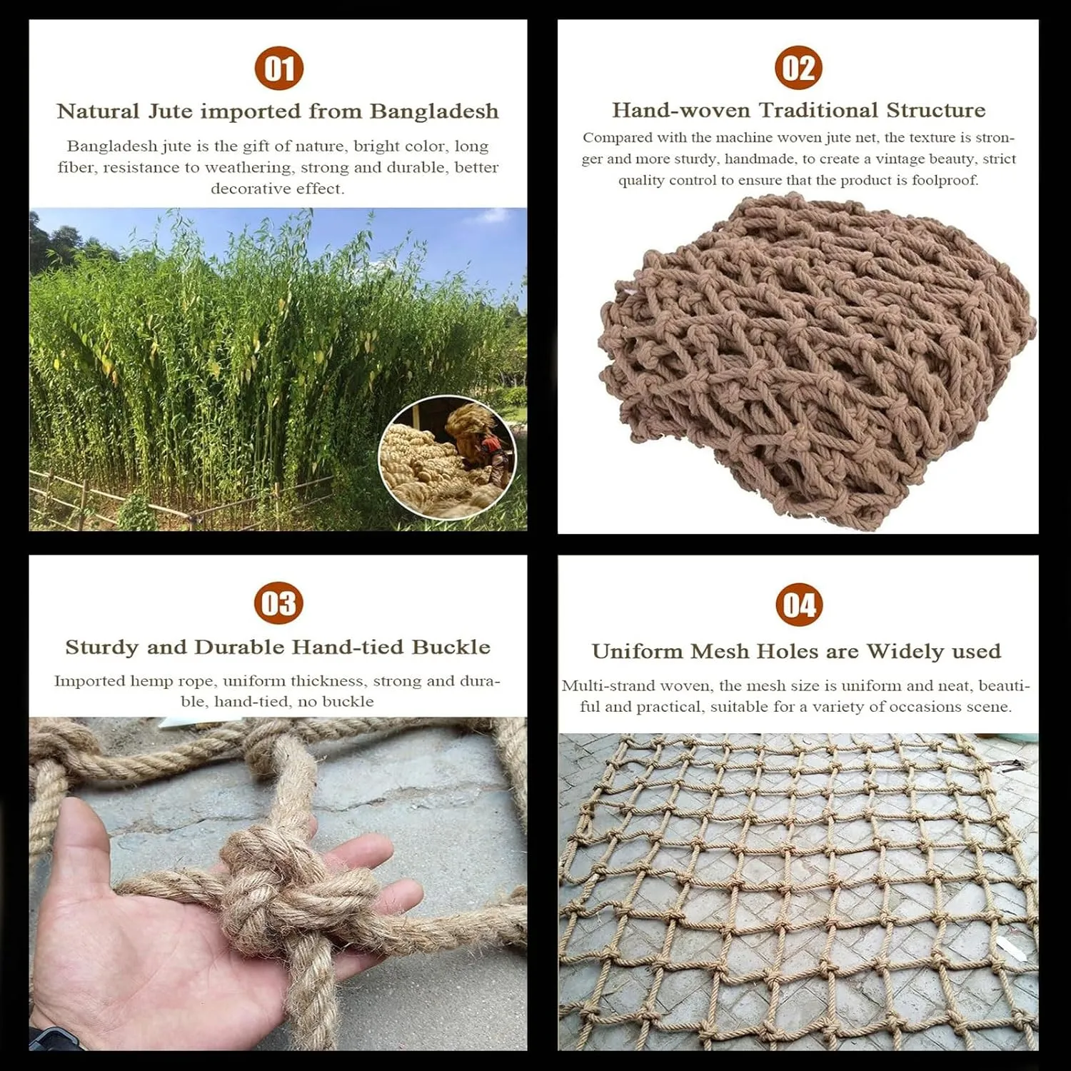 Rope Netting Heavy Duty, Treehouse Climbing Rope Netting Railing Child Safety Net Heavy Duty Cargo Net Hemp Rope Net Decorative Mesh 10x26FT / 3x8(M)