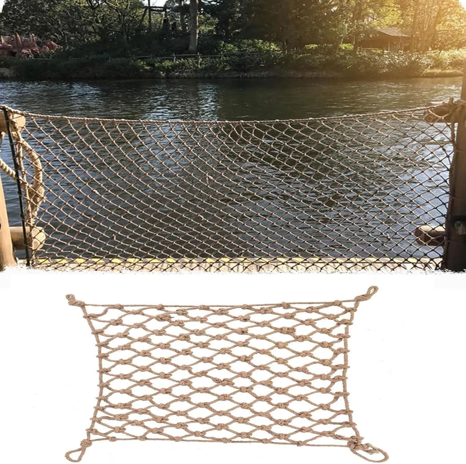 Rope Netting Heavy Duty, Treehouse Climbing Rope Netting Railing Child Safety Net Heavy Duty Cargo Net Hemp Rope Net Decorative Mesh 10x26FT / 3x8(M)