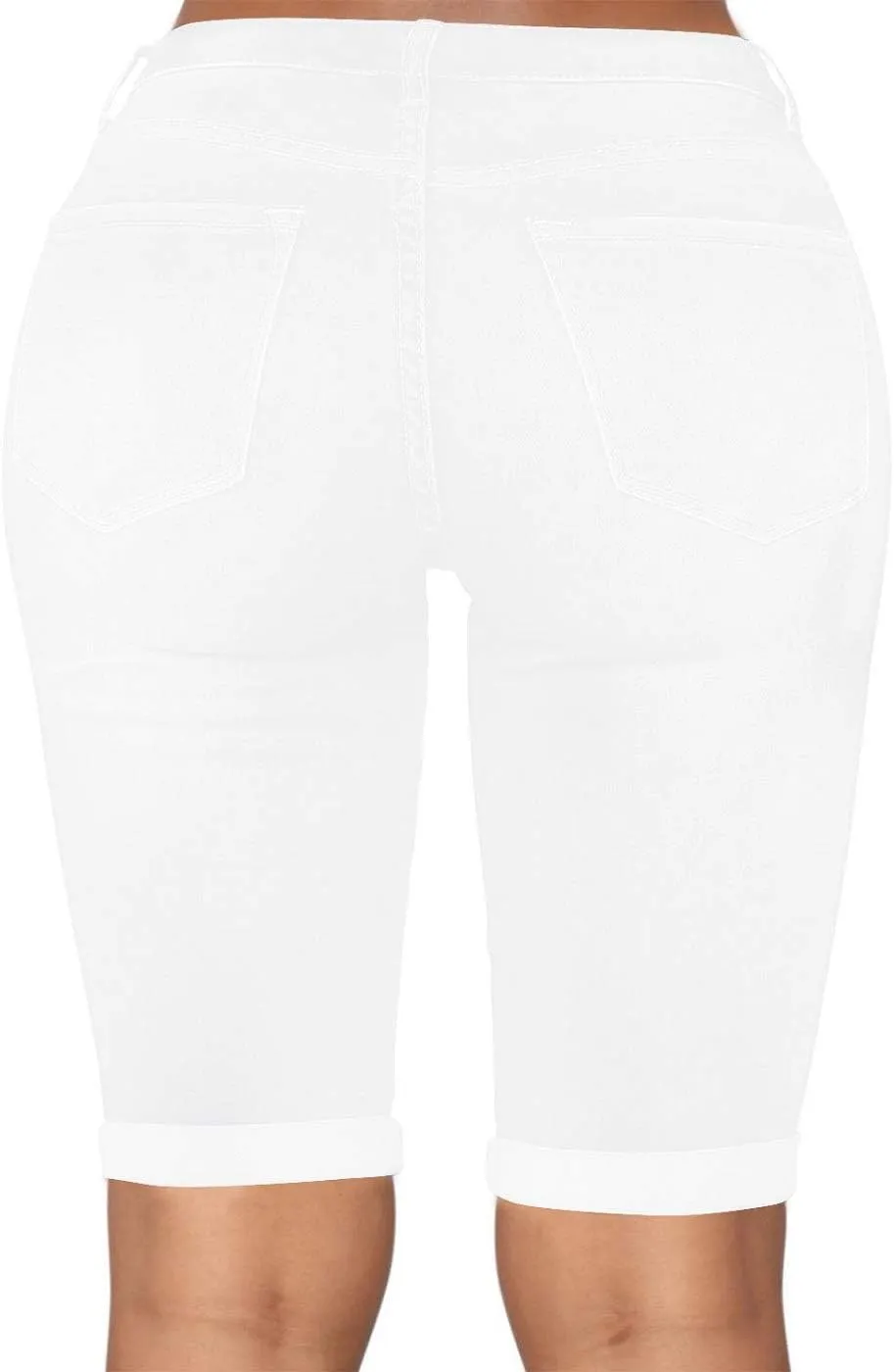 roswear Womens Mid Rise Roll Cuff Bermuda Stretch Denim Jean Shorts