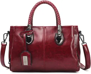 ROUROU Boston Handbag for Women Oil Wax Leather Shoulder Bag Large Capacity Crossbody Bag Top Handle Satckel Purse