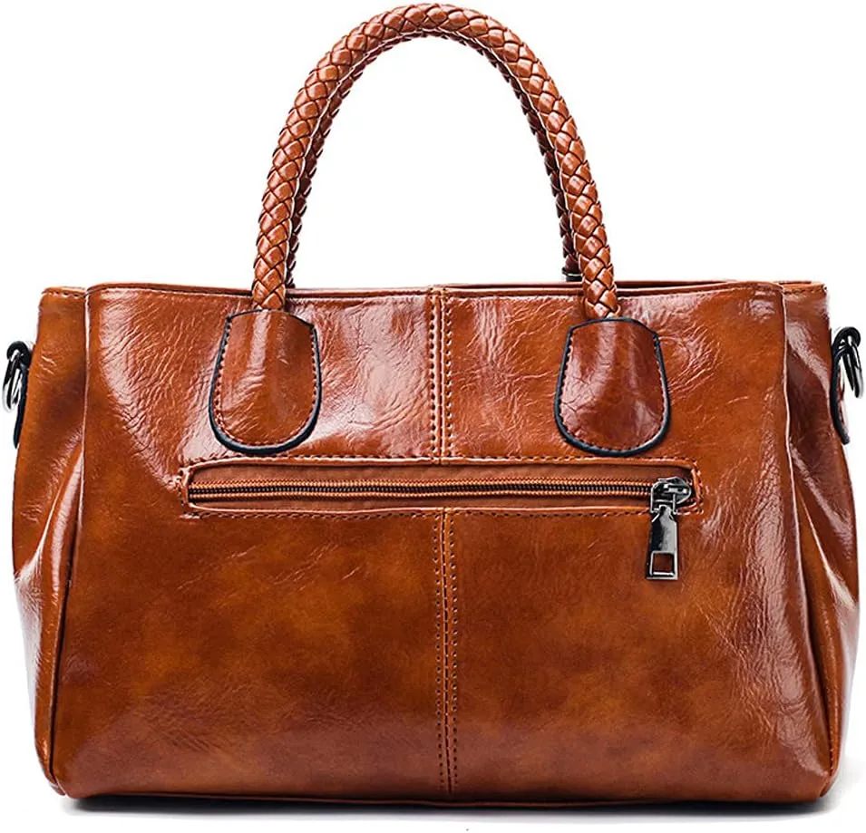 ROUROU Boston Handbag for Women Oil Wax Leather Shoulder Bag Large Capacity Crossbody Bag Top Handle Satckel Purse