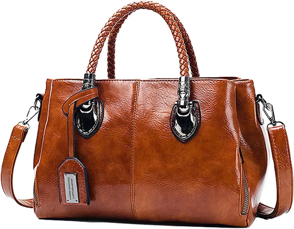 ROUROU Boston Handbag for Women Oil Wax Leather Shoulder Bag Large Capacity Crossbody Bag Top Handle Satckel Purse
