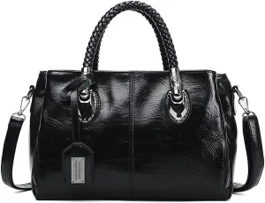 ROUROU Boston Handbag for Women Oil Wax Leather Shoulder Bag Large Capacity Crossbody Bag Top Handle Satckel Purse
