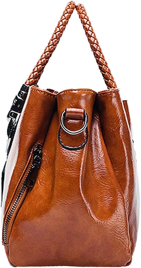 ROUROU Boston Handbag for Women Oil Wax Leather Shoulder Bag Large Capacity Crossbody Bag Top Handle Satckel Purse