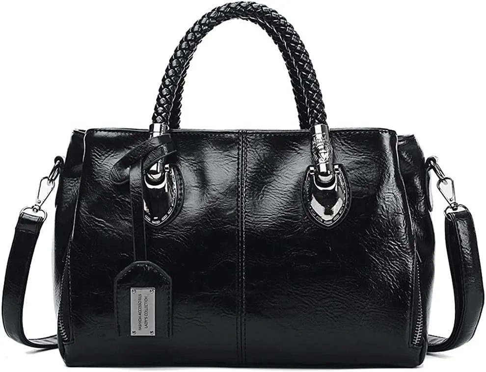 ROUROU Boston Handbag for Women Oil Wax Leather Shoulder Bag Large Capacity Crossbody Bag Top Handle Satckel Purse