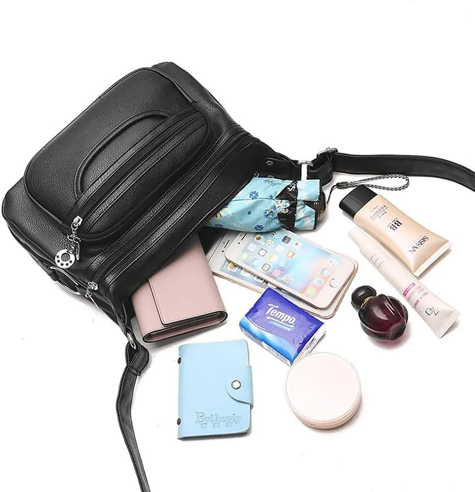 ROUROU Soft Faux Leather Shoulder Bag for Women Multi Pocket Handbag Waterproof Crossbody Bag Large Capacity Purse