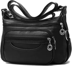 ROUROU Soft Faux Leather Shoulder Bag for Women Multi Pocket Handbag Waterproof Crossbody Bag Large Capacity Purse