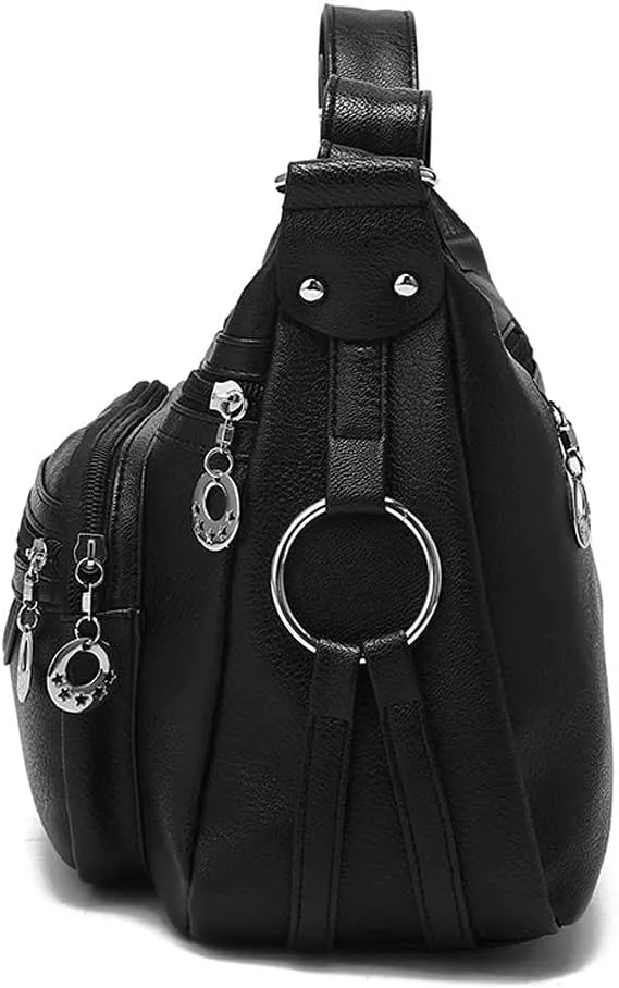 ROUROU Soft Faux Leather Shoulder Bag for Women Multi Pocket Handbag Waterproof Crossbody Bag Large Capacity Purse