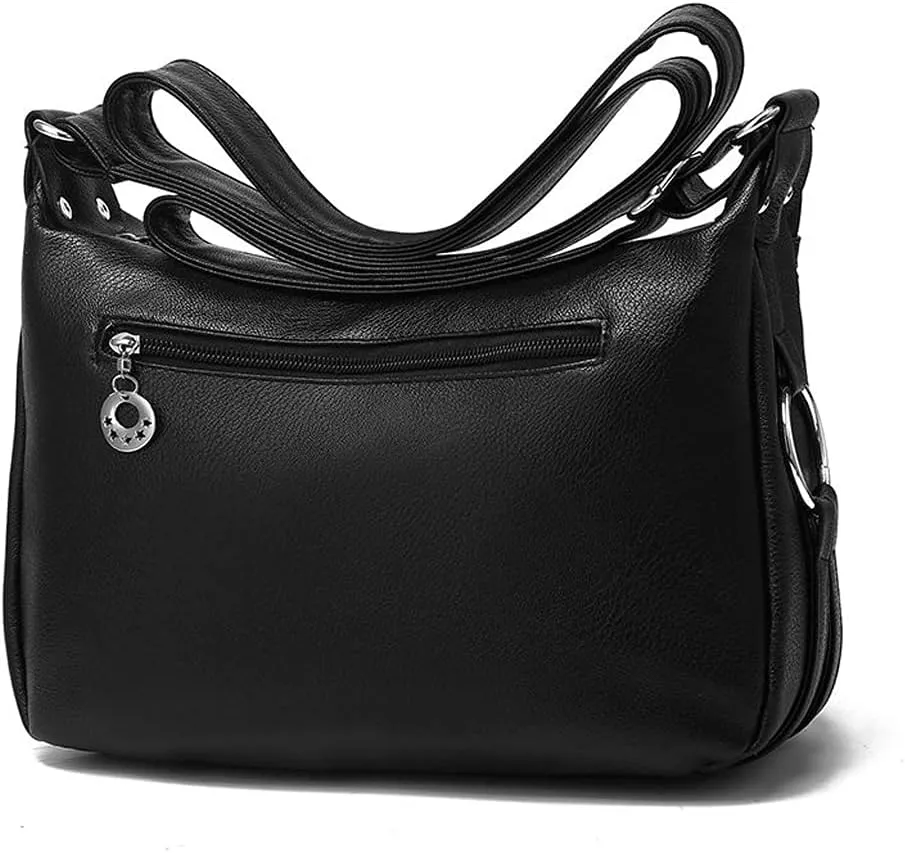 ROUROU Soft Faux Leather Shoulder Bag for Women Multi Pocket Handbag Waterproof Crossbody Bag Large Capacity Purse