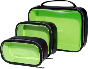 ROWNYEON 3Pcs Waterproof Clear Makeup Case for Travel, Travel Toiletry Bag Train Case Transparent Bag for Women Girls,Carry On Cosmetics Organizer with Zipper Handle (Black)