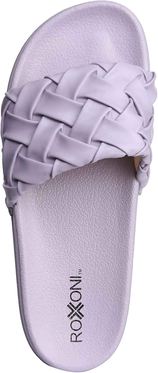 Roxoni Faux Leather Slides – Trendy Slides for Women – Superior Comfort & Unmatched Luxury – Stylish Braided Strap Pattern – Durable Faux Leather – Classic Colors