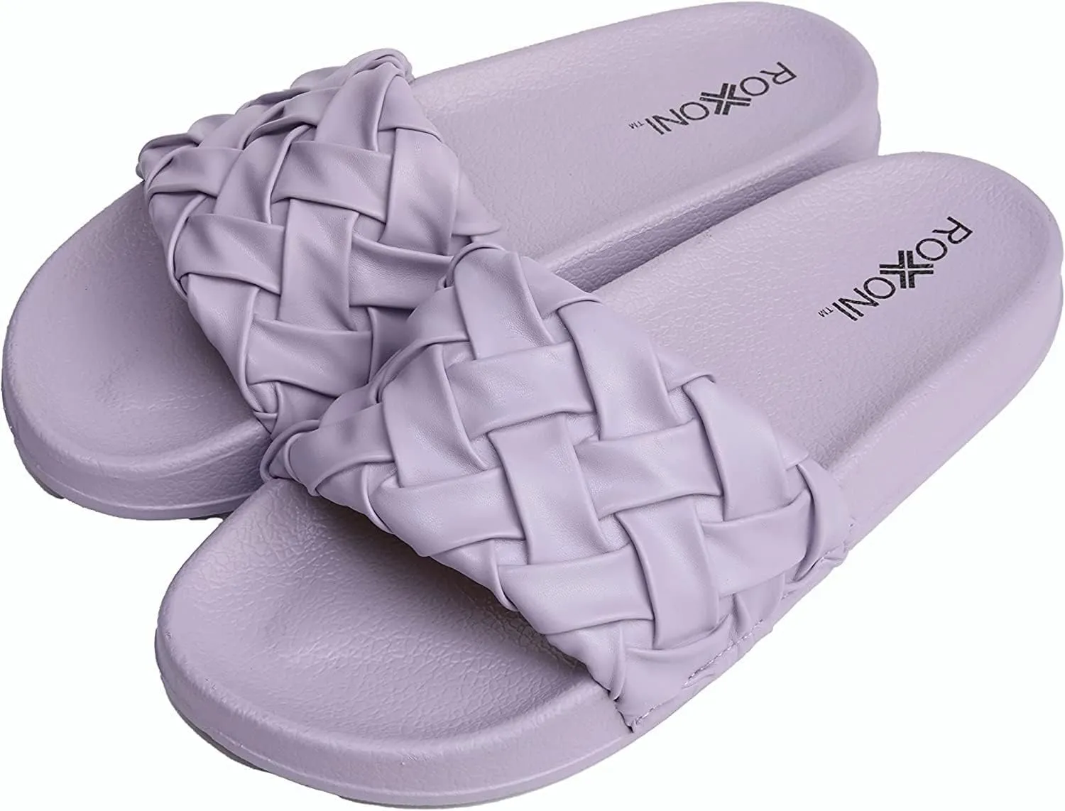 Roxoni Faux Leather Slides – Trendy Slides for Women – Superior Comfort & Unmatched Luxury – Stylish Braided Strap Pattern – Durable Faux Leather – Classic Colors