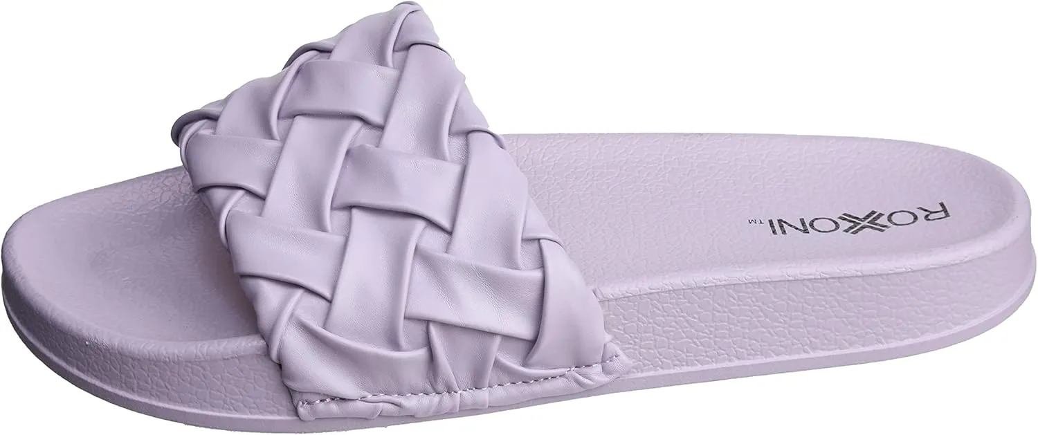 Roxoni Faux Leather Slides – Trendy Slides for Women – Superior Comfort & Unmatched Luxury – Stylish Braided Strap Pattern – Durable Faux Leather – Classic Colors