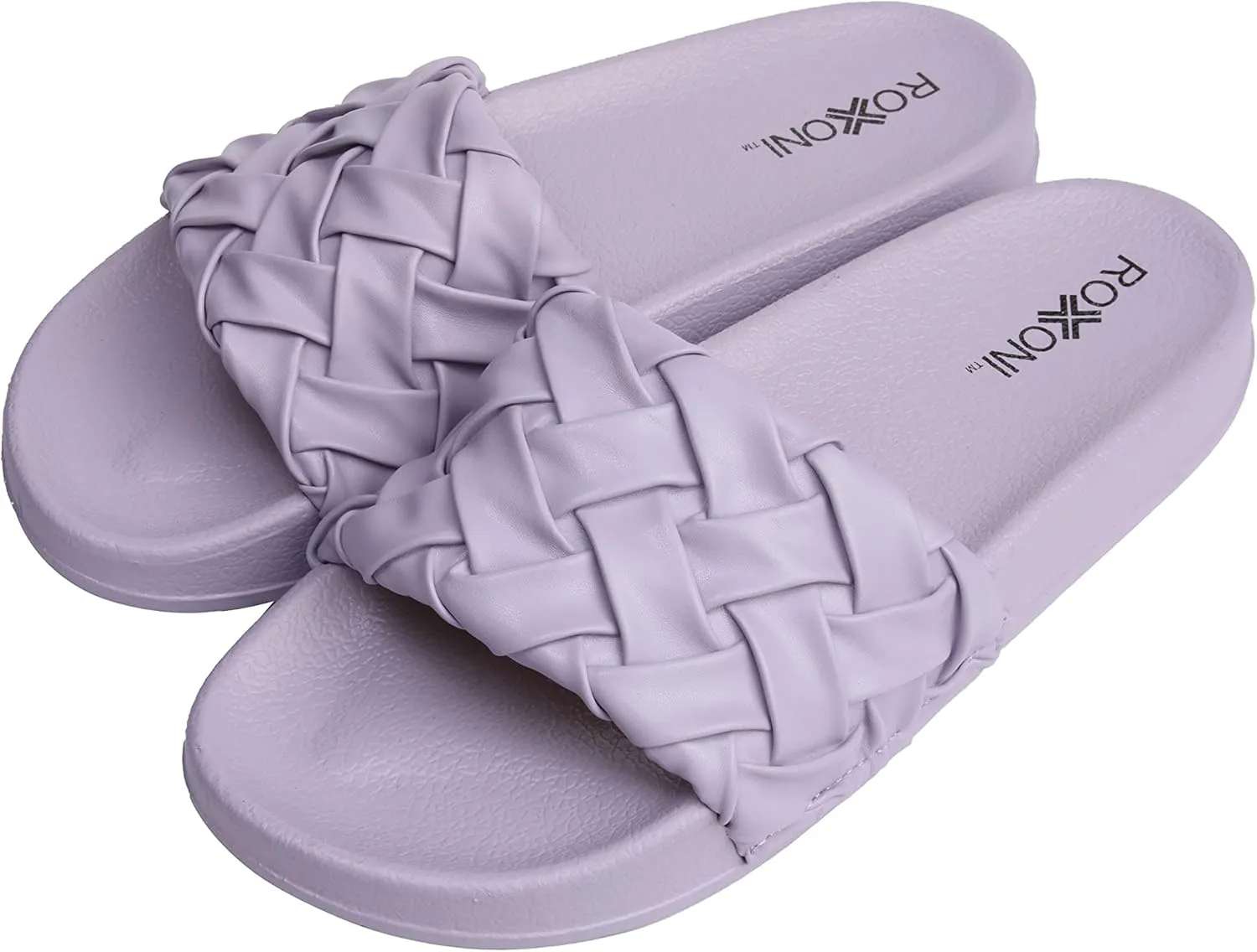 Roxoni Faux Leather Slides – Trendy Slides for Women – Superior Comfort & Unmatched Luxury – Stylish Braided Strap Pattern – Durable Faux Leather – Classic Colors